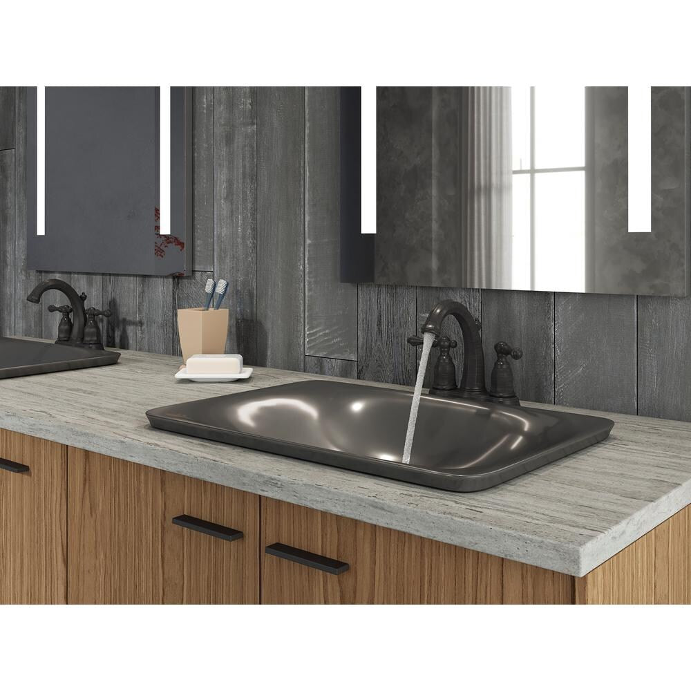 Robinet de lavabo de salle de bain central avec poignées à levier en bronze huilé