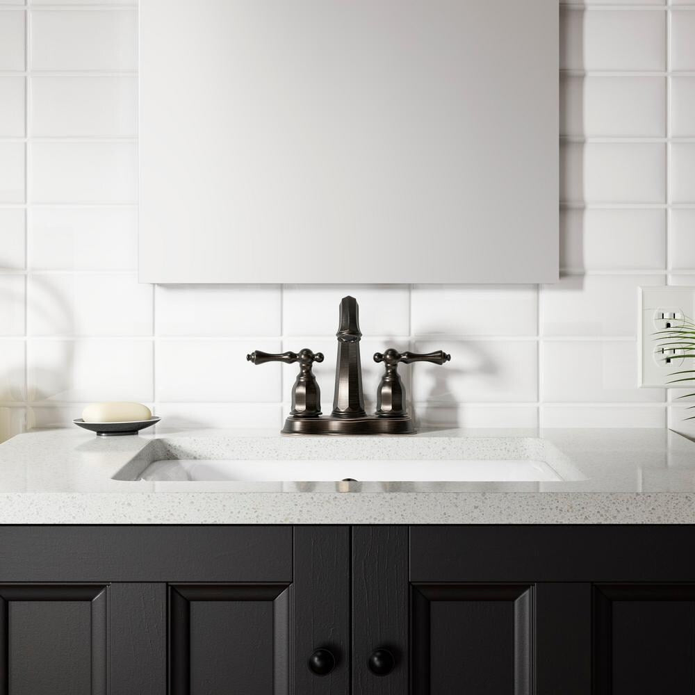 Robinet de lavabo de salle de bain central avec poignées à levier en bronze huilé