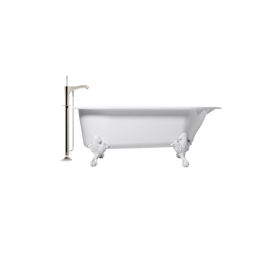 Remplisseur de bain au sol avec douchette, nickel poli vibrant