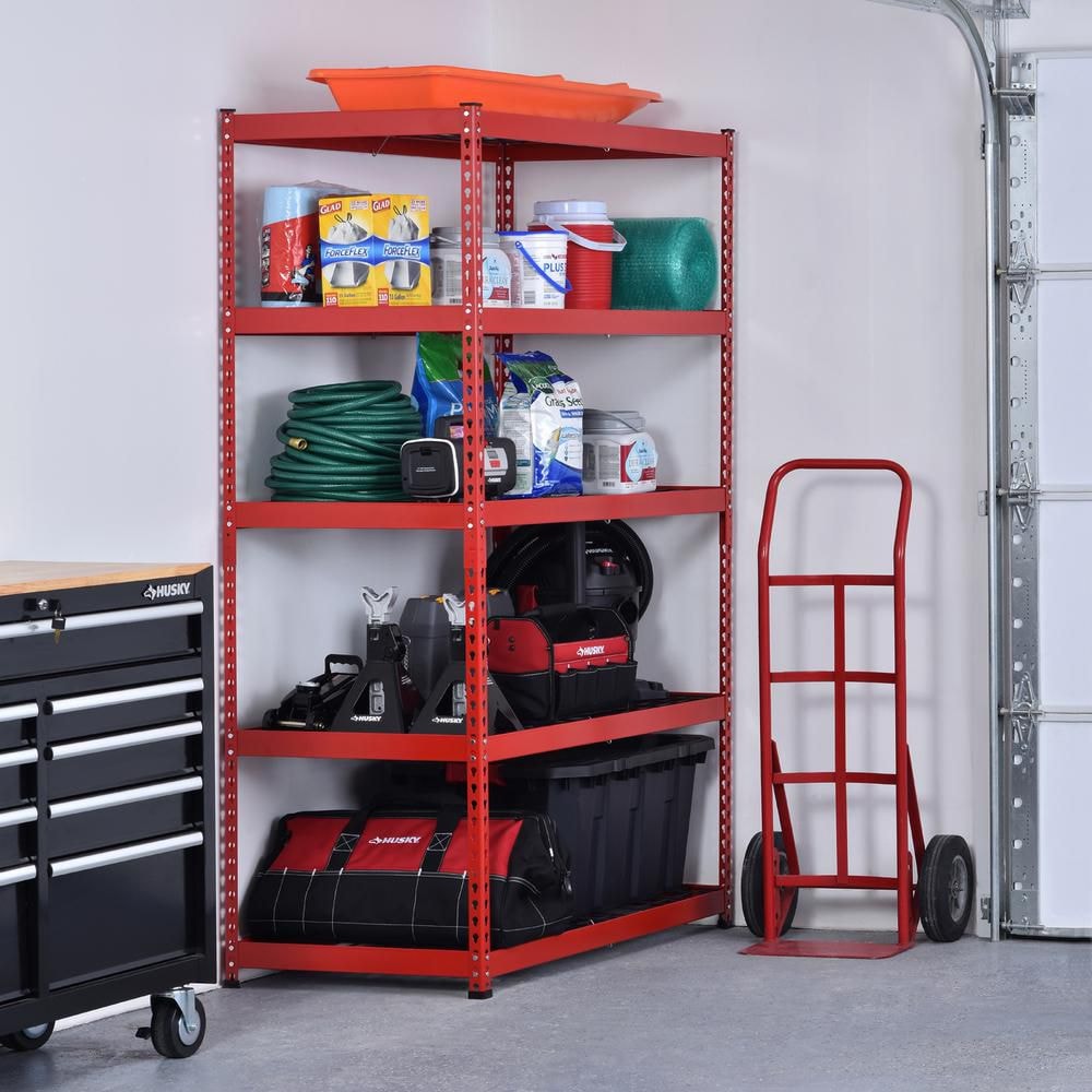 48-inch W x 78-inch H x 24-inch D 5-Shelf Heavy Duty Industrial Welded Steel Garage Storage Rack Shelving Unit in Red