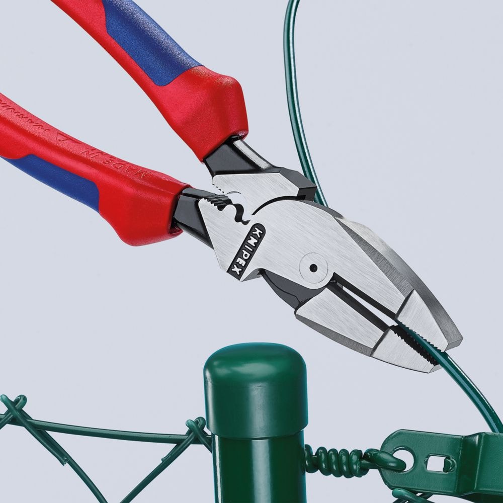 9-1/2 inch Ultra-High Leverage Lineman's Pliers with Fish Tape Puller, Crimper, and Tether Attachment