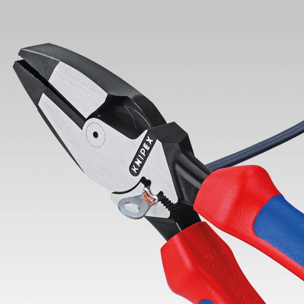 9-1/2 inch Ultra-High Leverage Lineman's Pliers with Fish Tape Puller, Crimper, and Tether Attachment