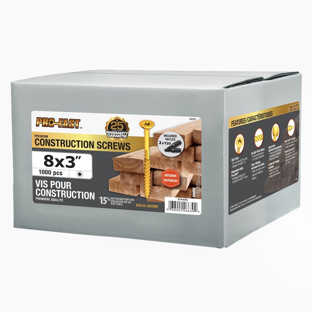 #8 x 3-inch Pro Construction Screws - 1000 pcs/box