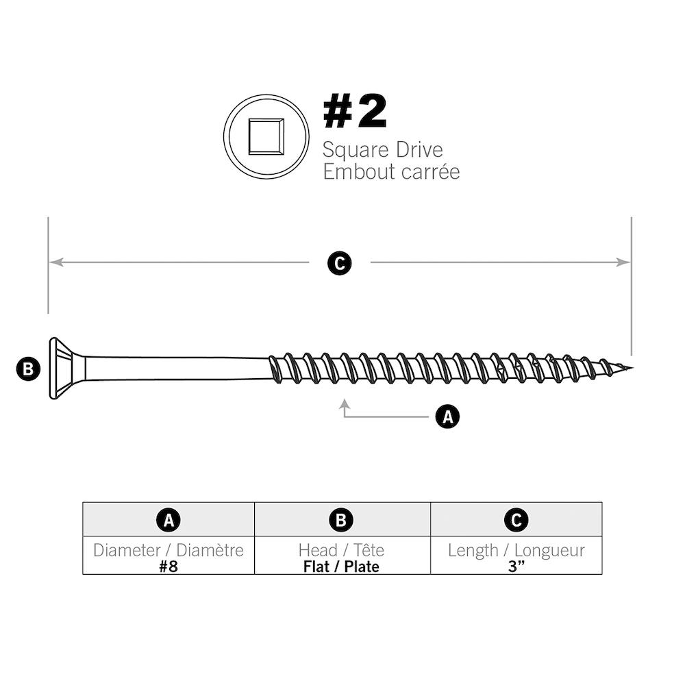 #8 x 3-inch Pro Construction Screws - 1000 pcs/box