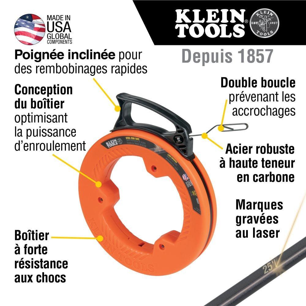 Ruban de tirage en acier de 50 pieds