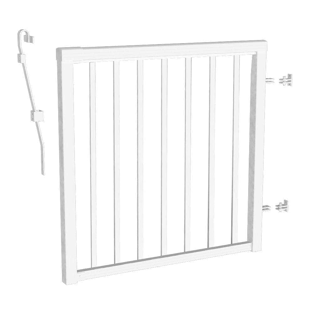 42-inch H Aluminum Deck Railing Picket Gate in White