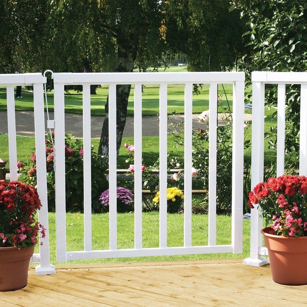 42-inch H Aluminum Deck Railing Picket Gate in White
