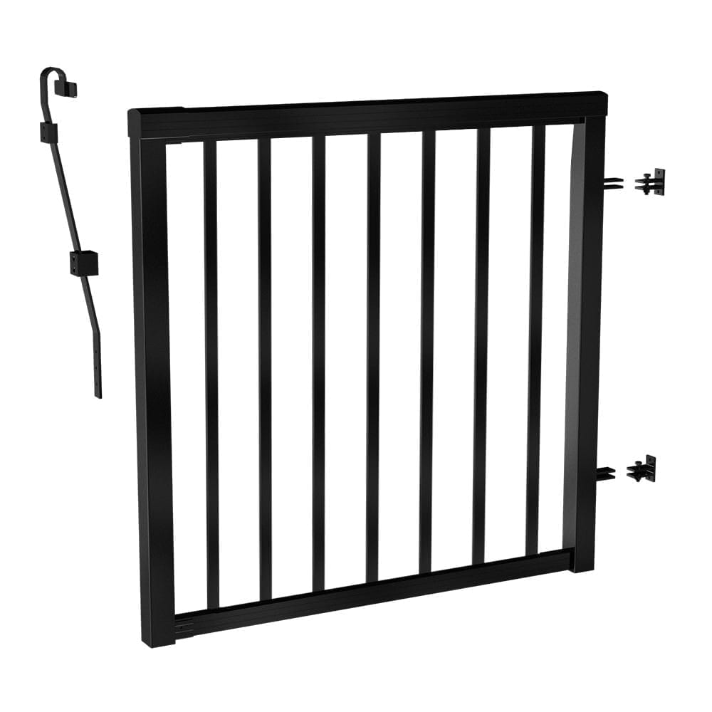 42-inch H Aluminum Deck Railing Picket Gate in Matte Black