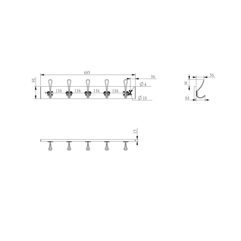 27-inch (685 mm) Classic Wood Hook Rack with 5 Steel Coat Hooks, Rustic Wood and Matte Black Finish