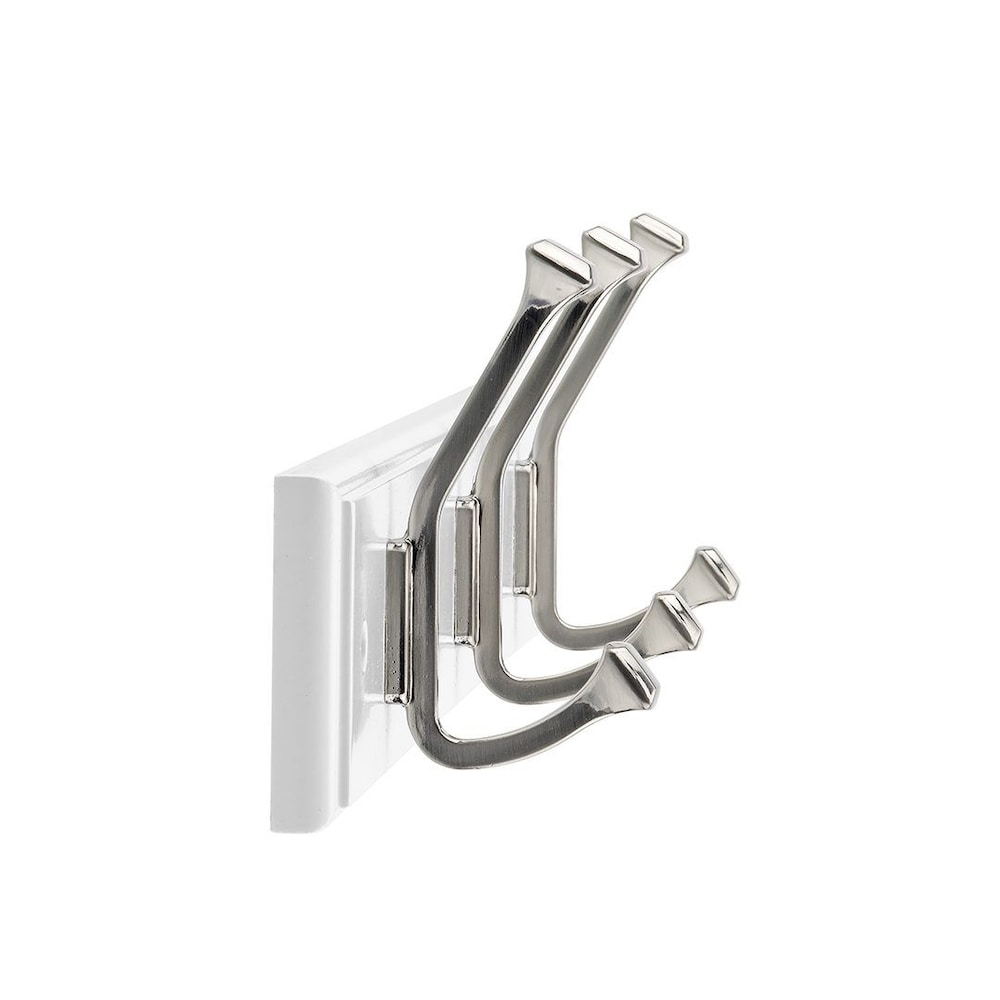 Patère de transition en MDF de 17 3/4 po (450 mm) avec 3 crochets métalliques pour manteaux, finition blanche et nickel brossé