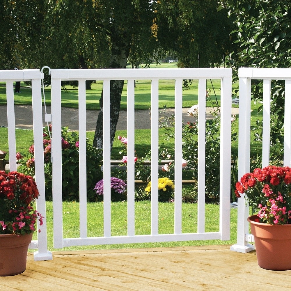 42-inch H Aluminum Deck Railing Wide Picket Gate in White