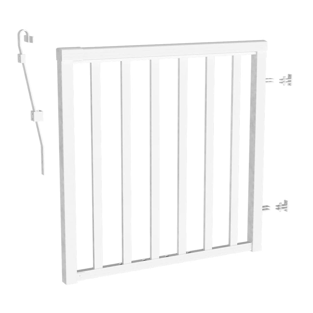 42-inch H Aluminum Deck Railing Wide Picket Gate in White