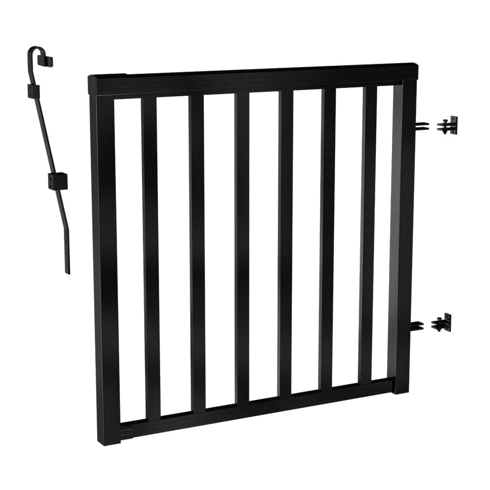 42-inch H Aluminum Deck Railing Wide Picket Gate in Matte Black