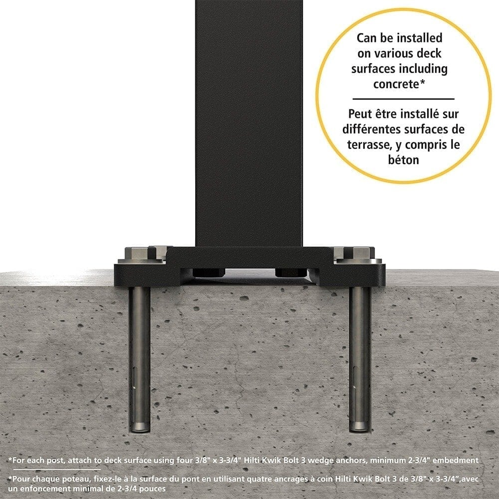 Ensemble de poteaux intermédiaires pour garde-corps de terrasse en aluminium de 42 pouces de hauteur en noir mat