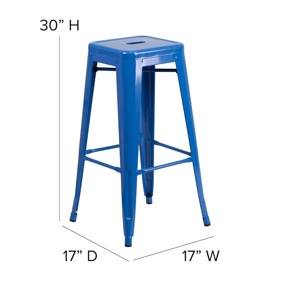 30" Blue No Back Metal Stool