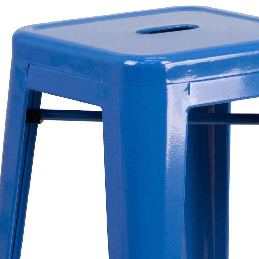 30" Blue No Back Metal Stool
