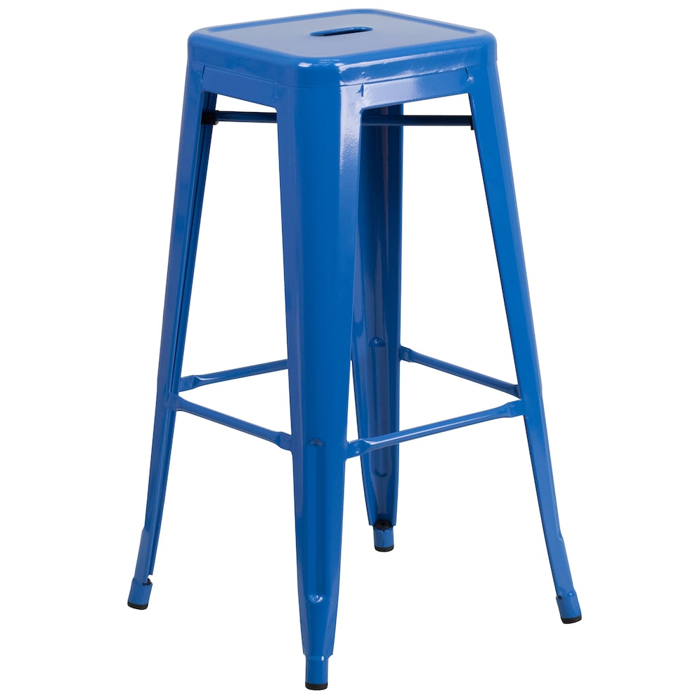 30" Blue No Back Metal Stool