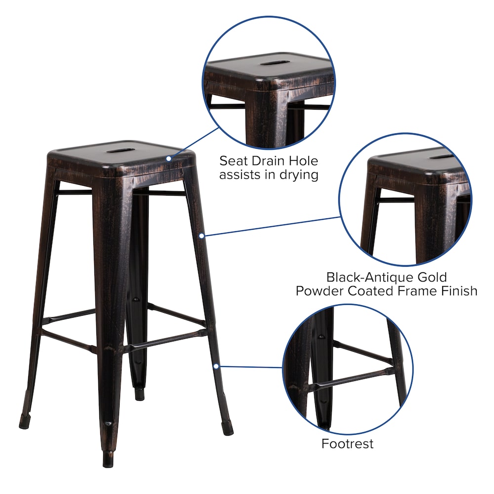 30" Black No Back Metal Stool