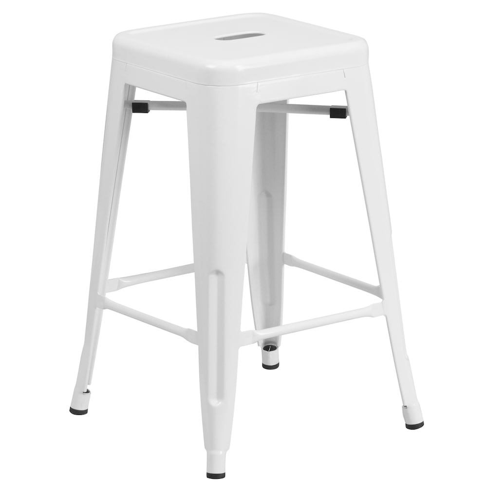 24" White No Back Metal Stool
