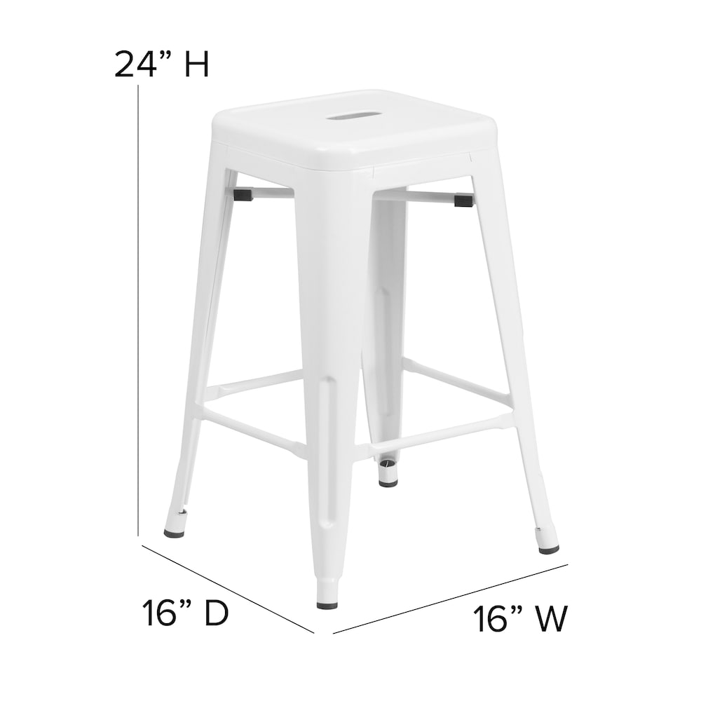 24" White No Back Metal Stool