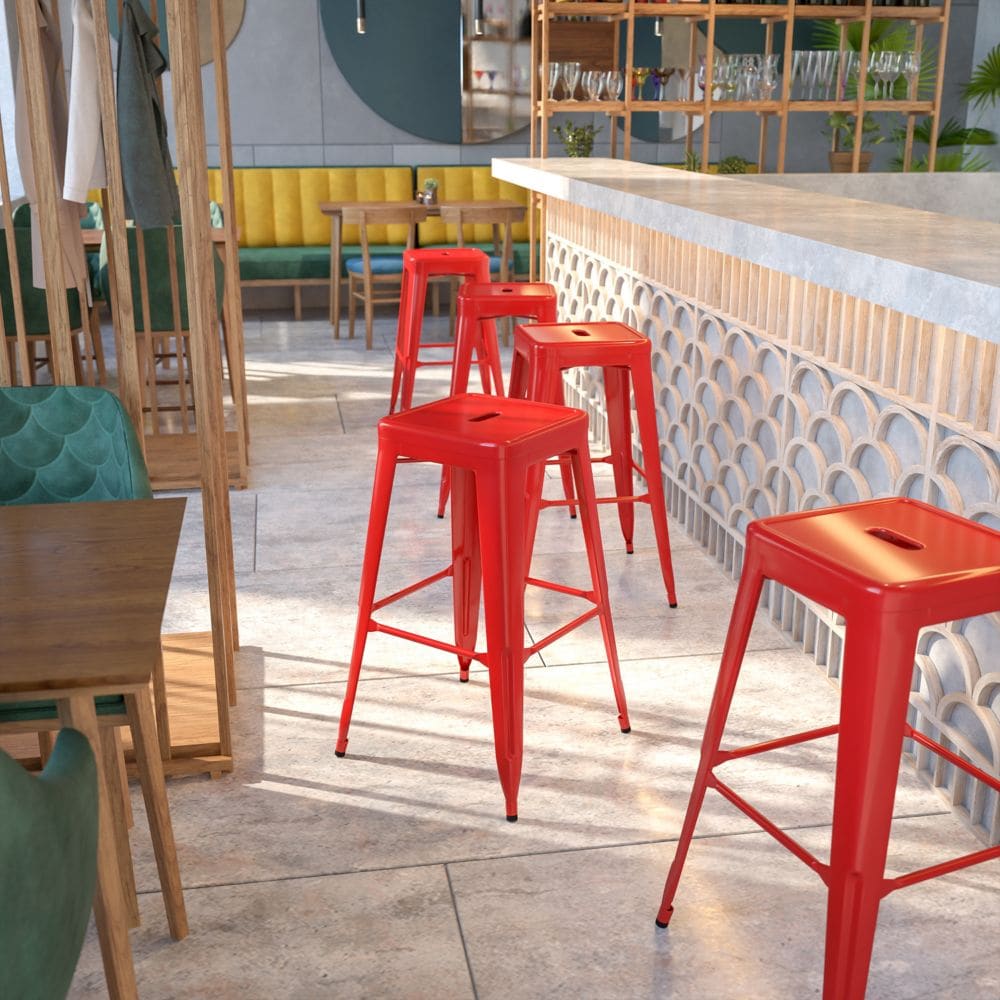 30" Red No Back Metal Stool