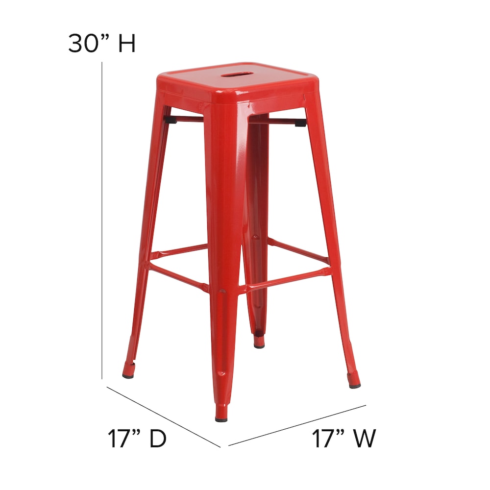 30" Red No Back Metal Stool