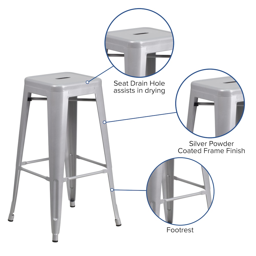 30" Silver No Back Metal Stool