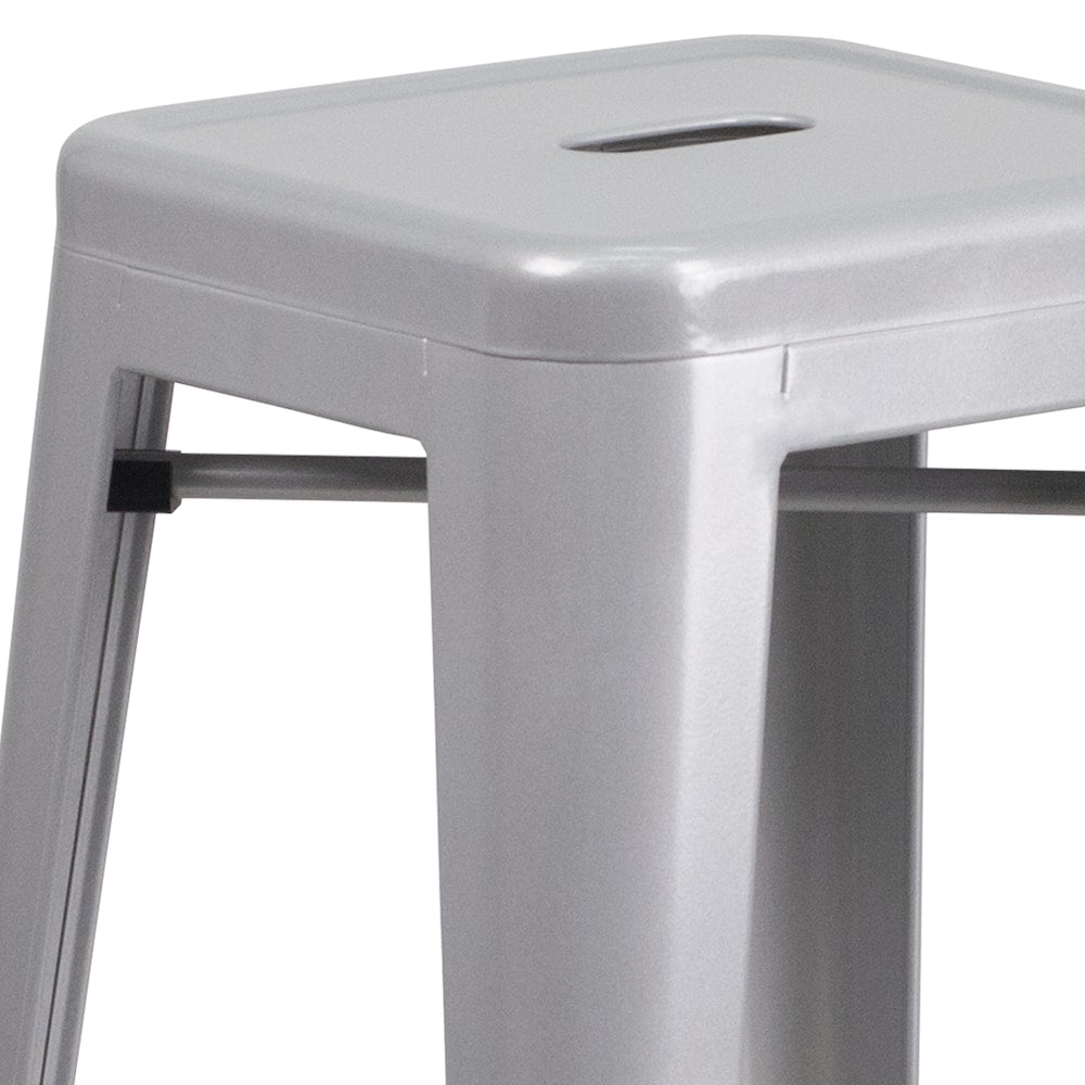 30" Silver No Back Metal Stool
