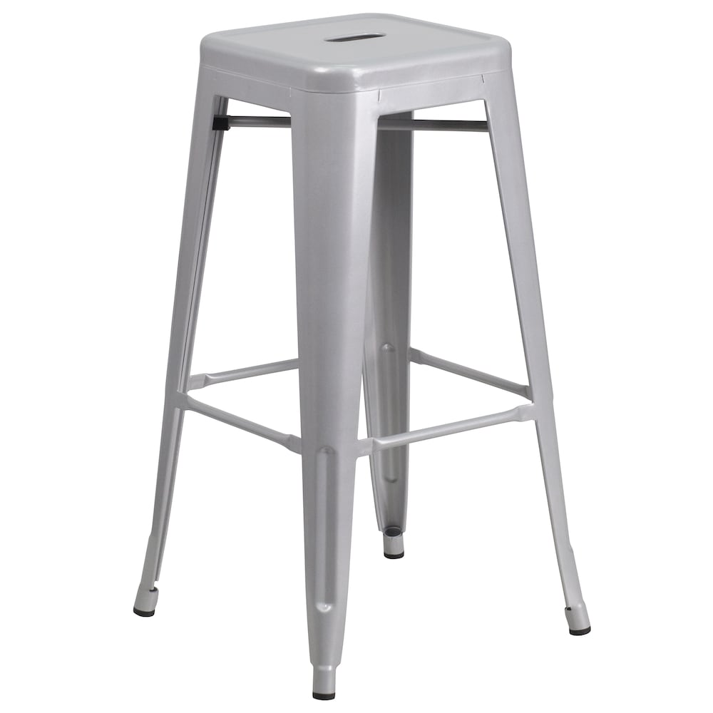 30" Silver No Back Metal Stool