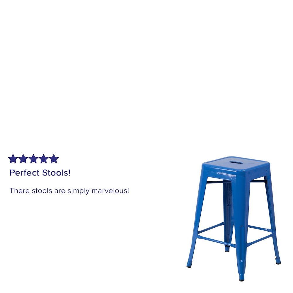 24" Blue No Back Metal Stool