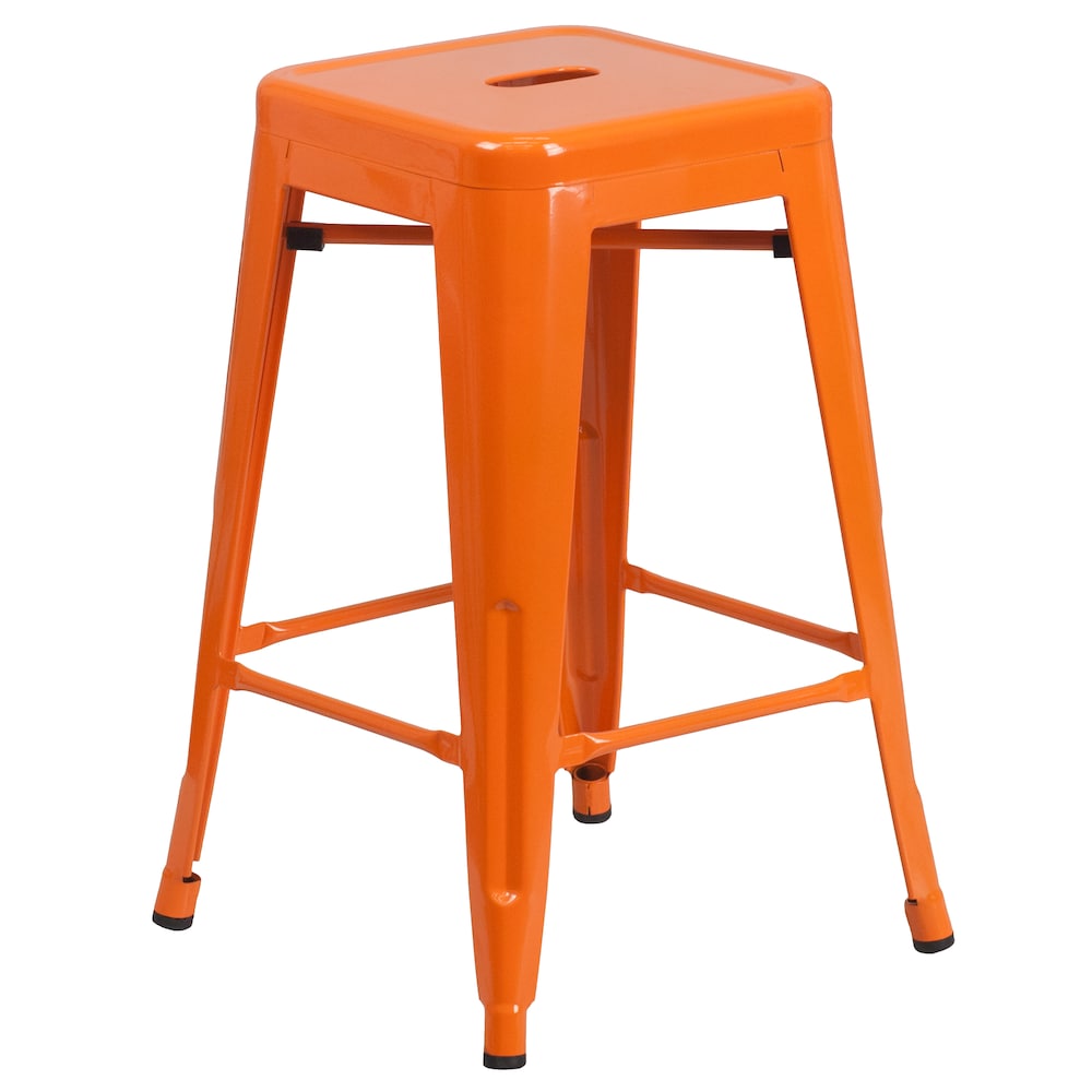 24" Orange No Back Metal Stool
