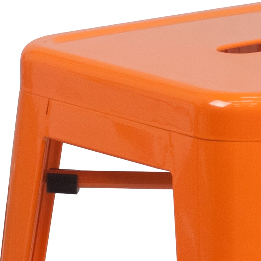 24" Orange No Back Metal Stool
