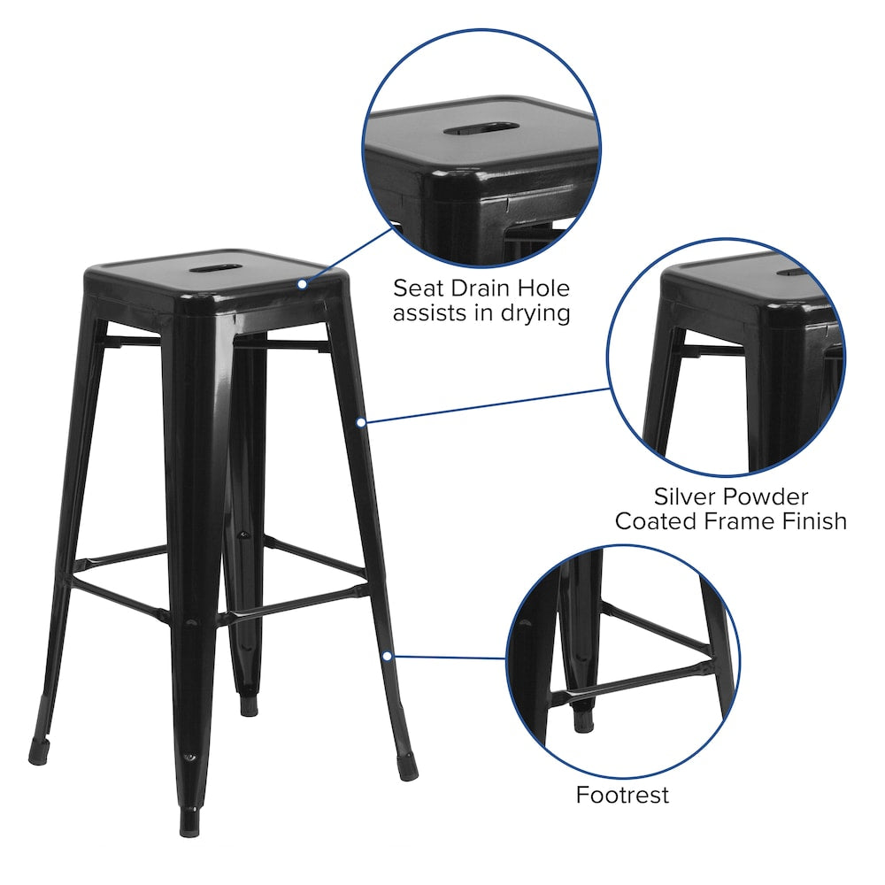 30" Black No Back Metal Stool