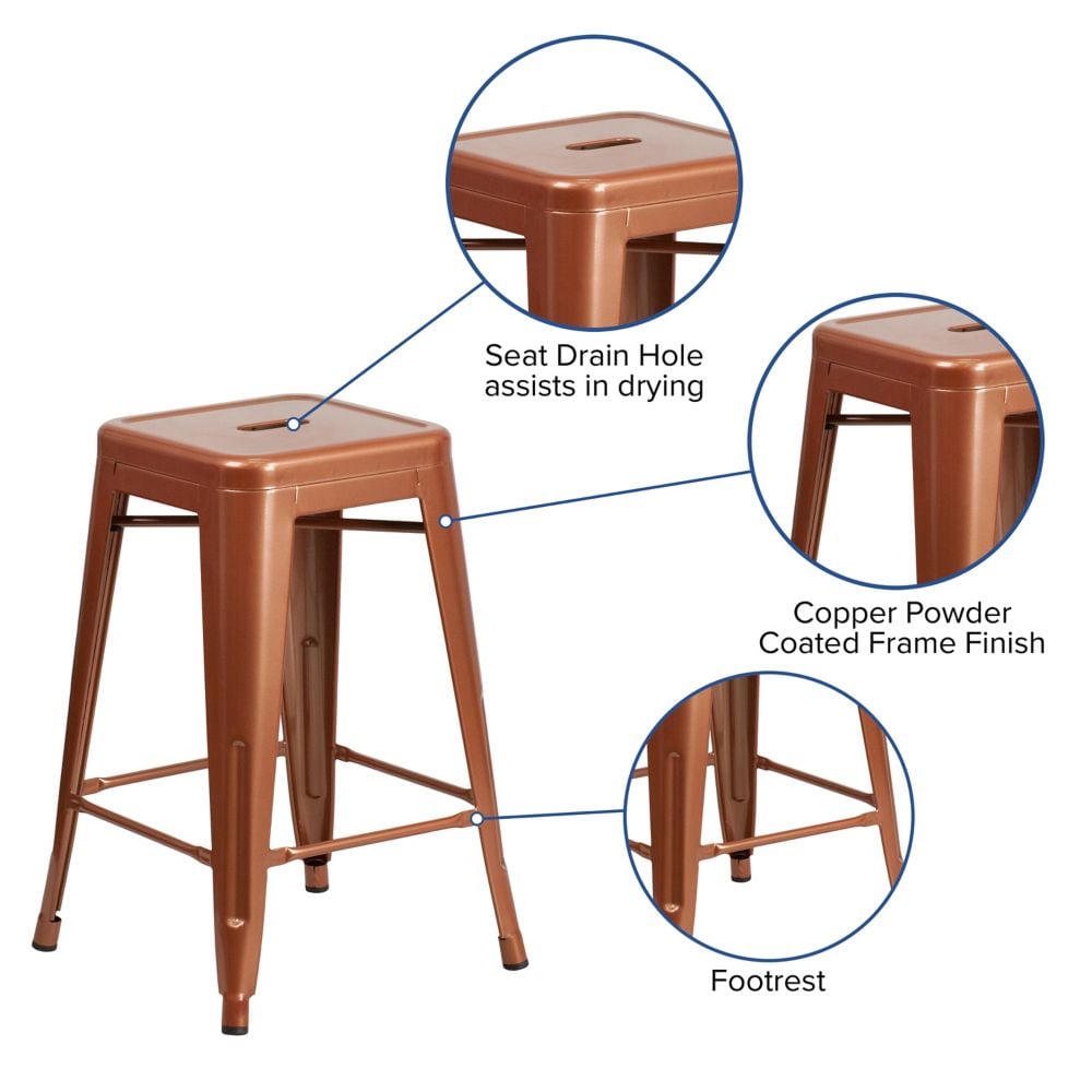 24" Copper No Back Metal Stool