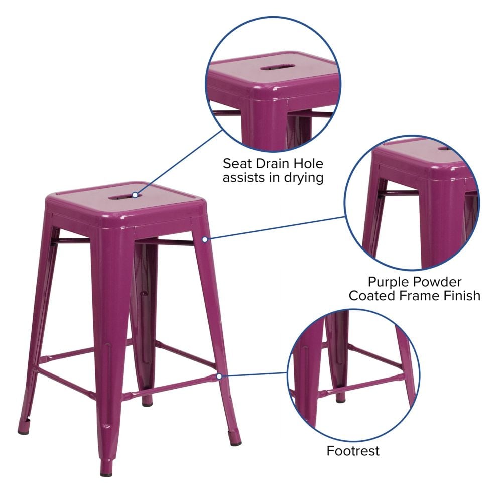 24" Purp No Back Metal Stool