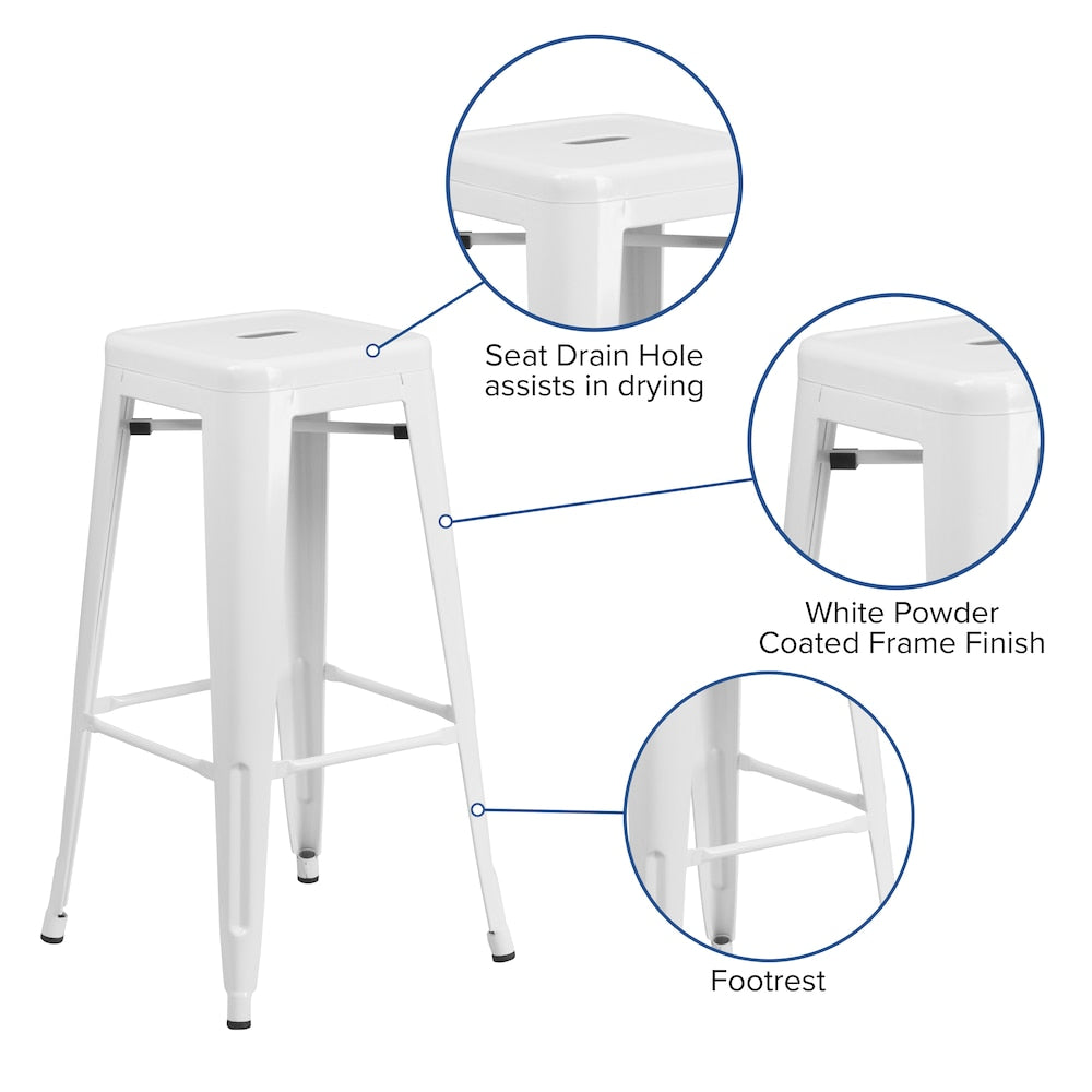 30" White No Back Metal Stool