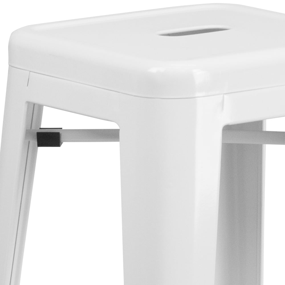 30" White No Back Metal Stool