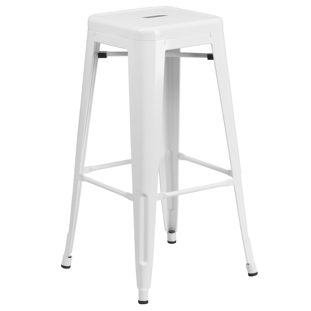 30" White No Back Metal Stool