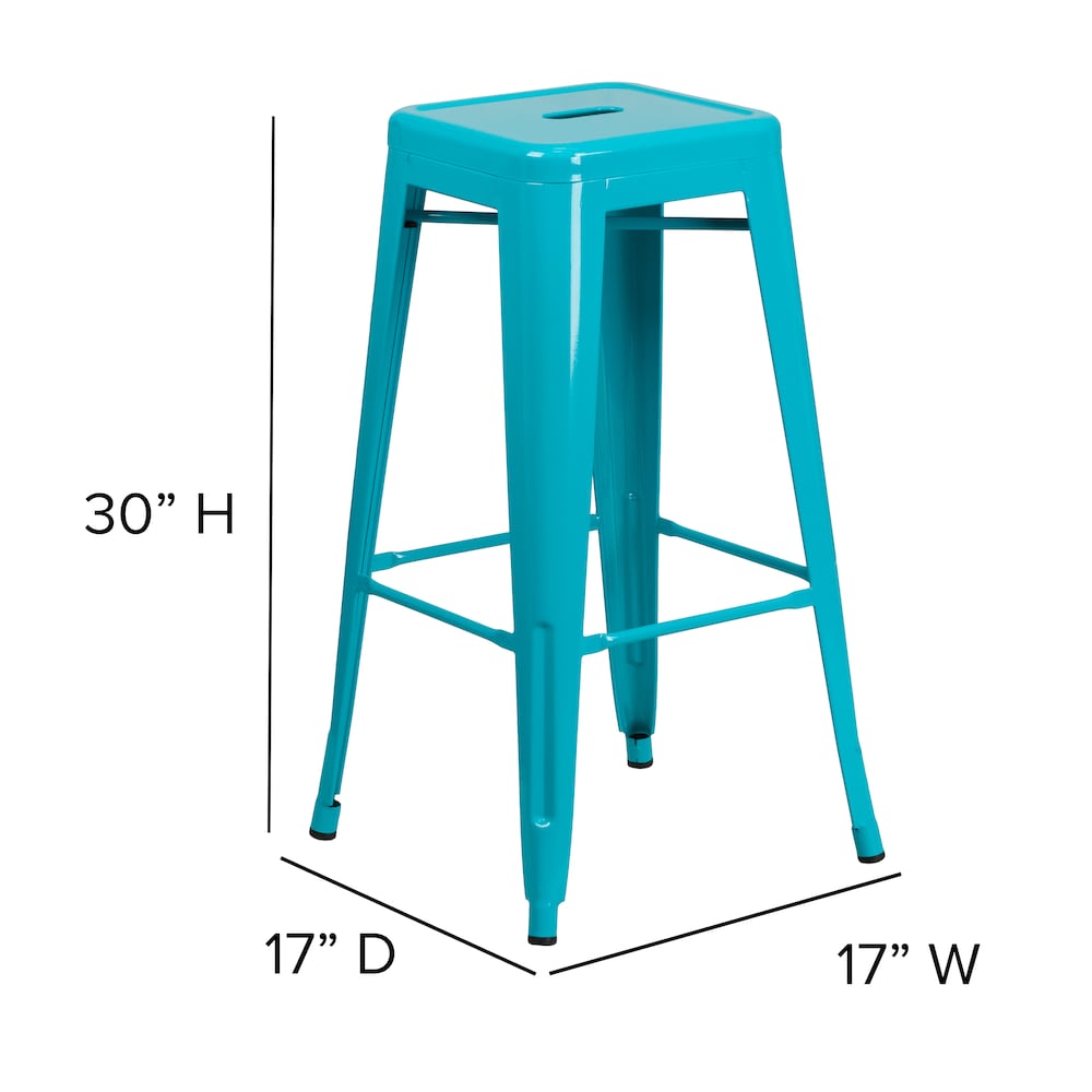 30" Teal No Back Metal Stool