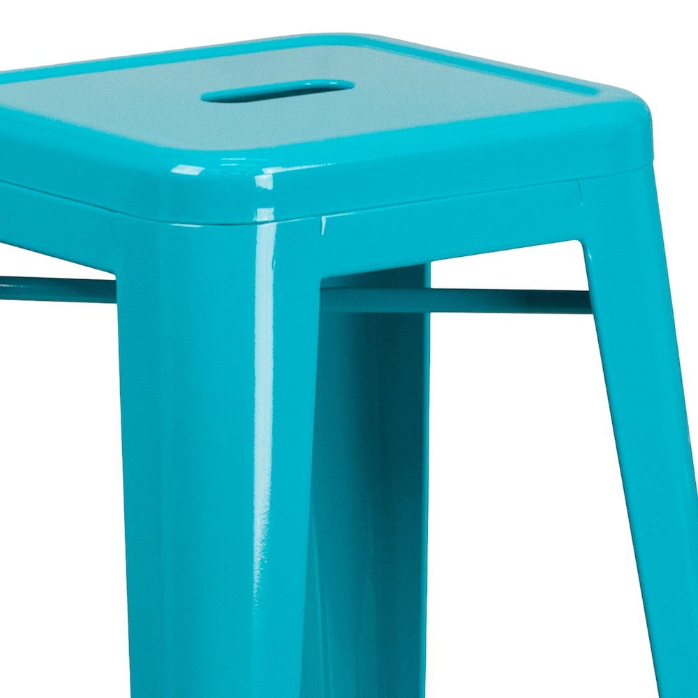 30" Teal No Back Metal Stool