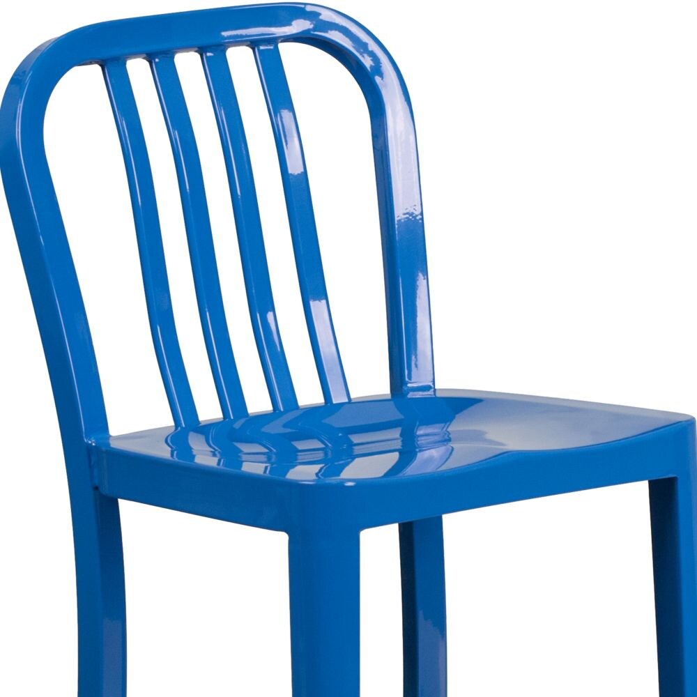 24" Blue Metal Outdoor Stool