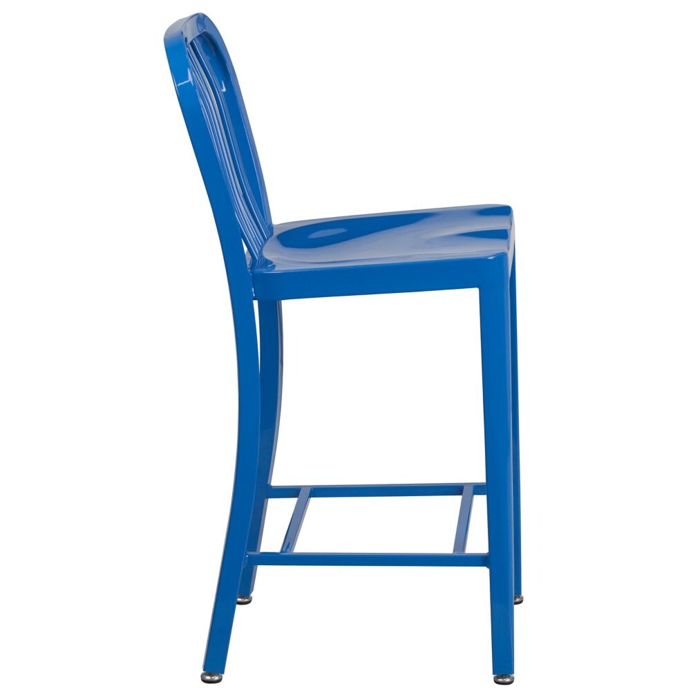 24" Blue Metal Outdoor Stool