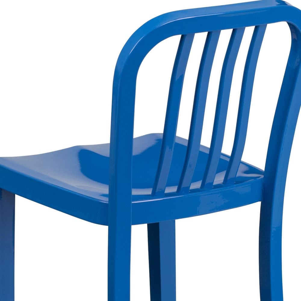 24" Blue Metal Outdoor Stool