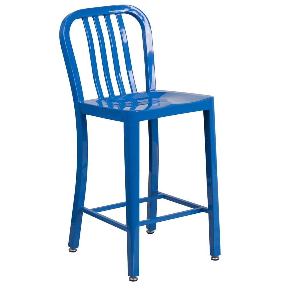 24" Blue Metal Outdoor Stool