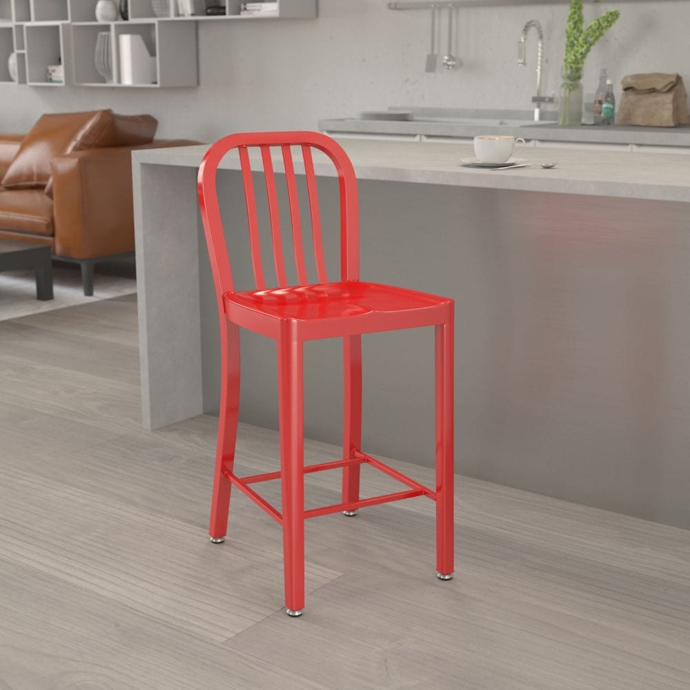 24" Red Metal Outdoor Stool
