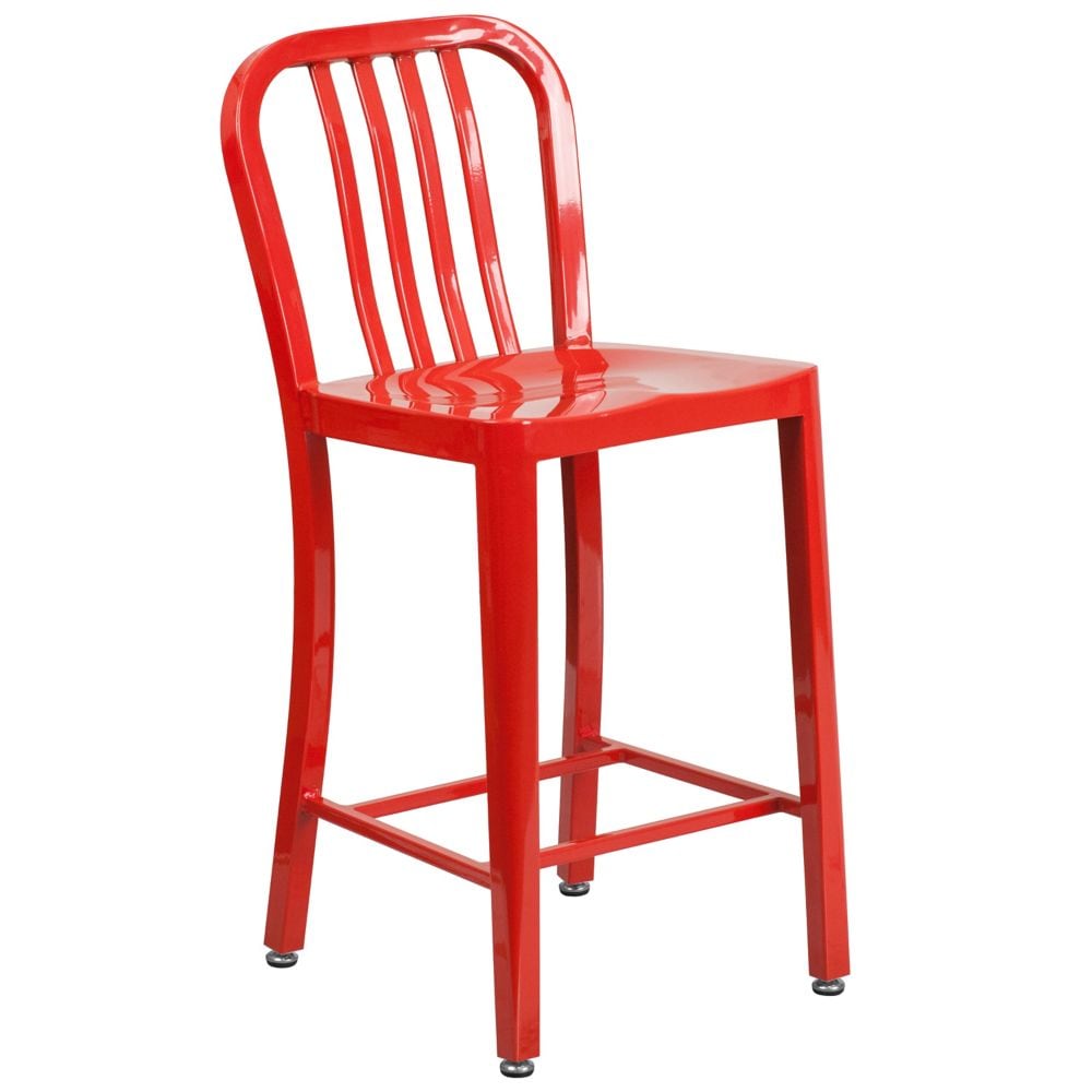 24" Red Metal Outdoor Stool
