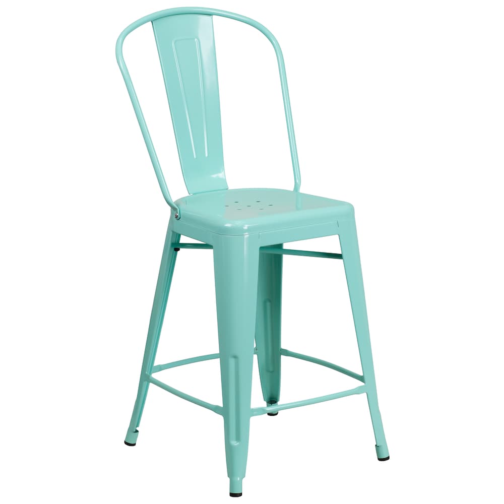 24" Mint Metal Outdoor Stool