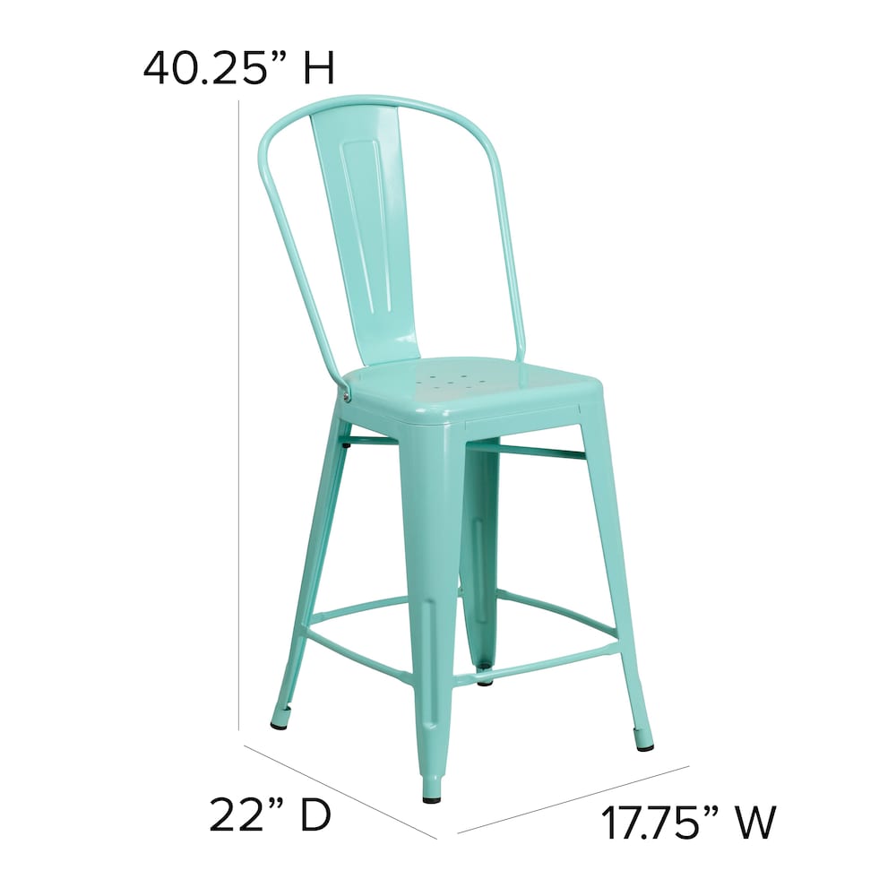 24" Mint Metal Outdoor Stool