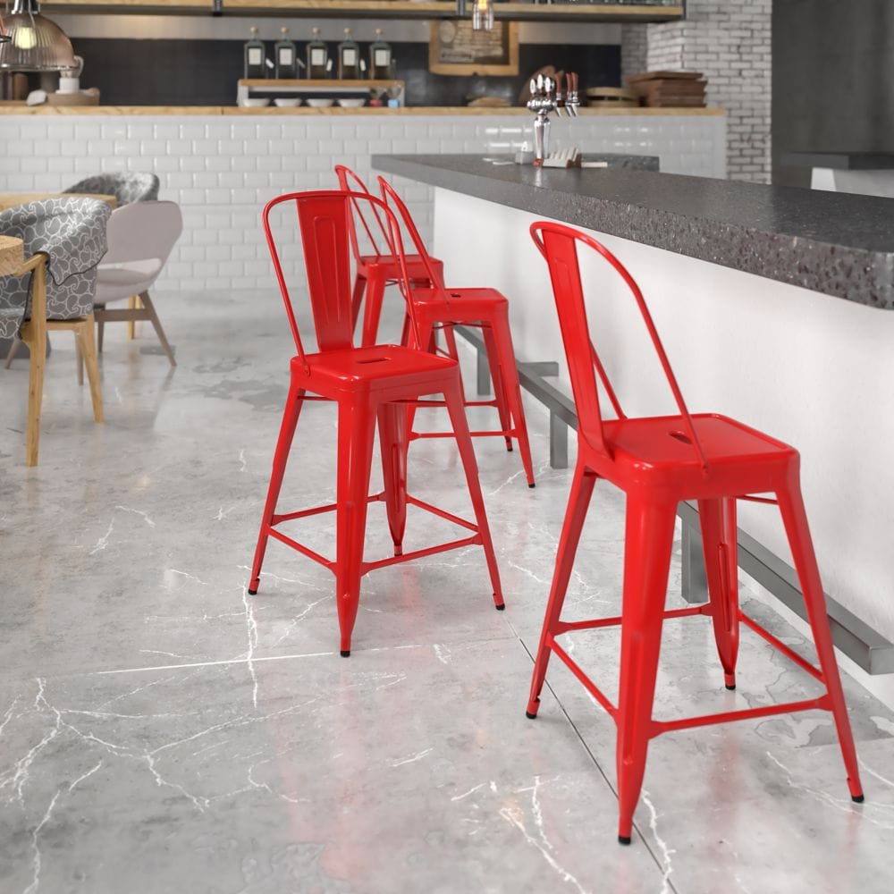24" Red Metal Outdoor Stool