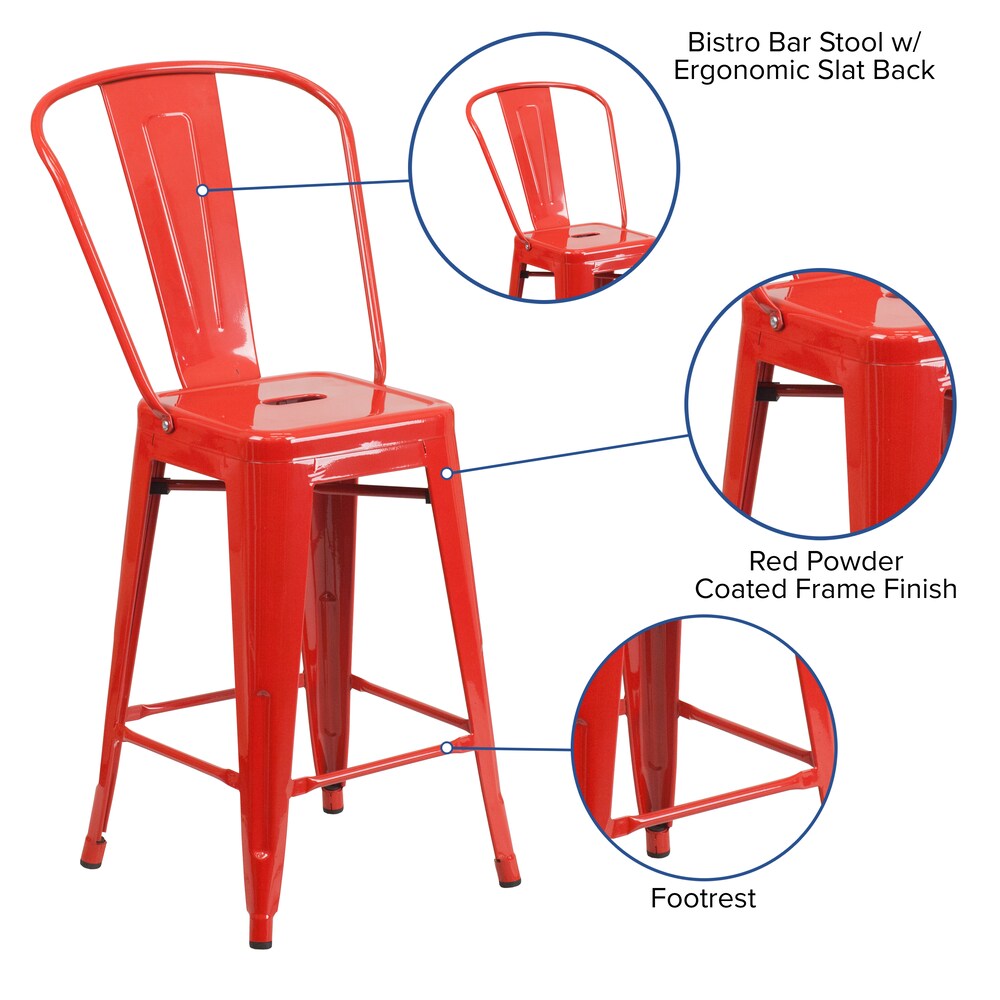 24" Red Metal Outdoor Stool